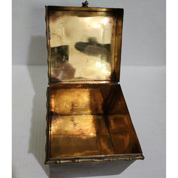 Unmarked Metal Trinket Box with attached Lid 5"x 5" x 5" - Picture 9 of 13